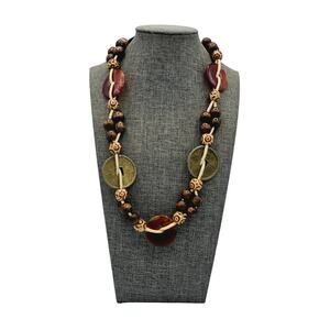 Boho Necklace Handmade beach comber Hippy Look Decorative stones and 30" Long